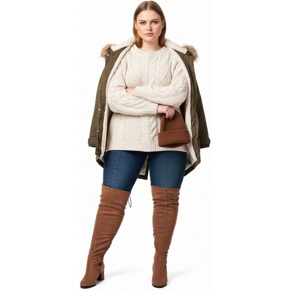 Women Milky Brown Faux Suede Chunky Block Heel Round Toe Fall Side Zipper Boot - Picture 5 of 6